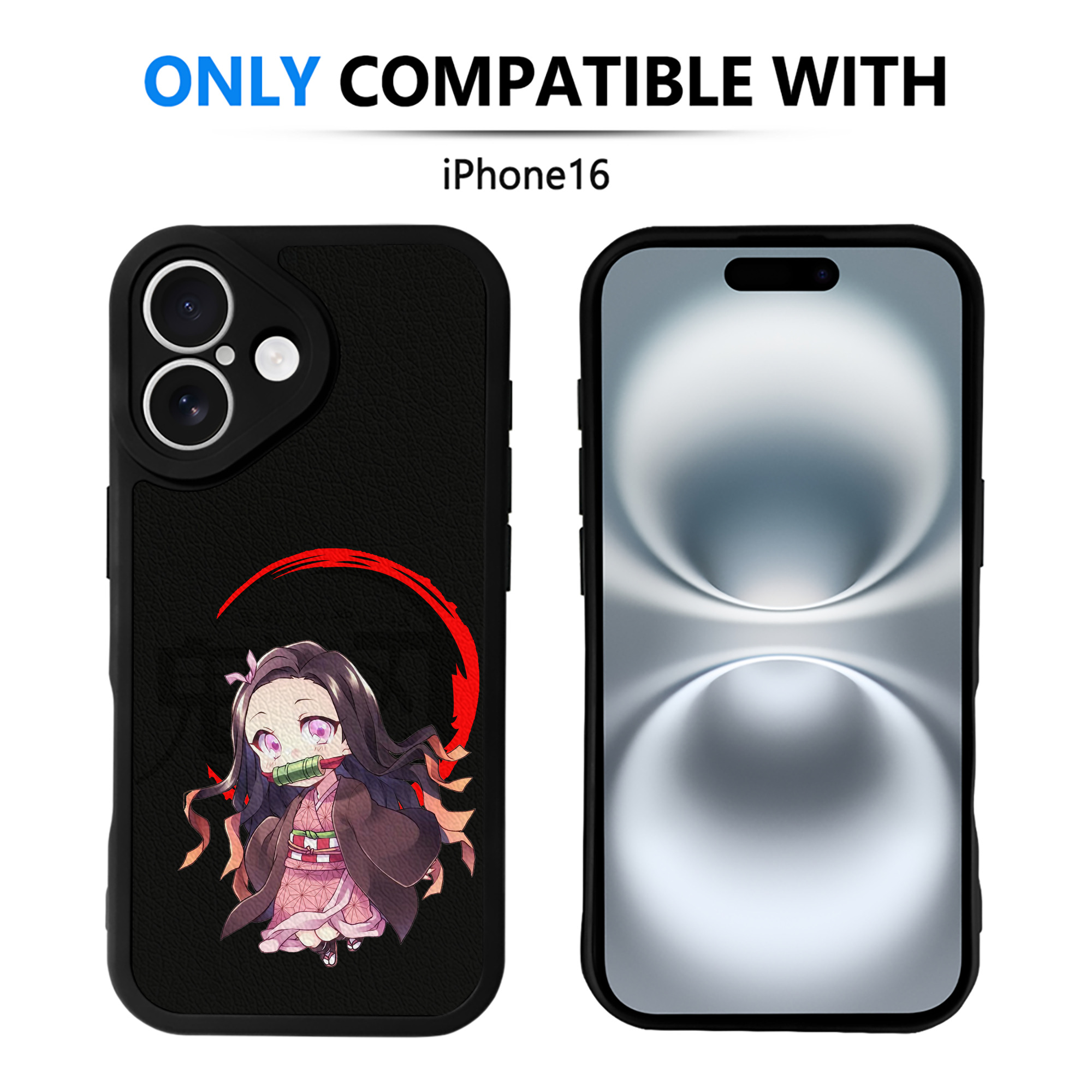 （画像用） 鬼滅の刃（きめつのやいば）竈門 禰󠄀豆子／かまど ねずこ Kamado Nezuko 【iPhone 16シリーズ対応】シリコンスマホケース（レザー調） 材質：シリコン